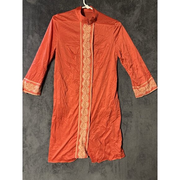 Vintage GOSSARD ARTEMIS  LONG GOWN 70s Tribal Embroidered Snap Orange - Picture 1 of 7